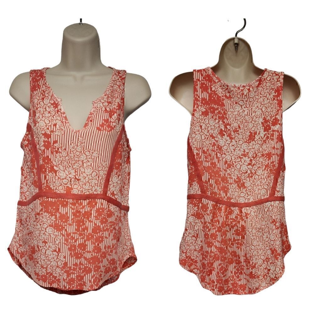 Miami Multicolor Pink & Ivory Lo-Hi Blouse  Size  Pink, Rayon Ivory Size Small